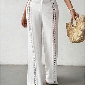Elegant White Lace Trim Pants